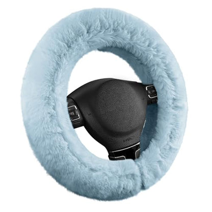 Road Comforts Steering Wheel Cover, Fluffy Car Wheel Covers for Women/Girls/Ladies，Soft Wool Fur Steering Wheel Protector, Universal 14 1/2 inches to 15 inches - Blue - color: Blue