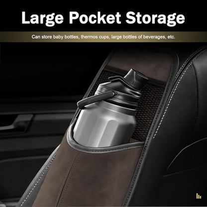 Car Tissue Holder, Car Leather Seat Side Hanging Storage Bag, Waterproof Multifunctional Hanging Card Cup Holder Storage Bag with Mesh Net, Universal for Most Cars (Brown) - color: Brown