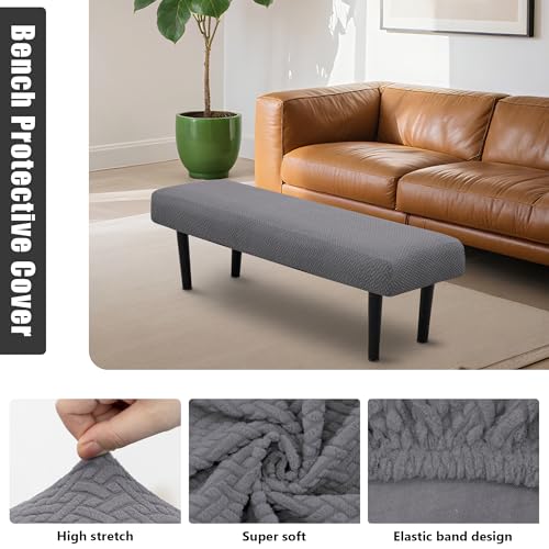 Stretch Bench Seat Cover, Reusable Slipcover for Dining Room & Bedroom, Removable Washable Rectangular Bench Covers, Elastic Fit for Home Furniture (Twill Grey) - color: Twill Grey