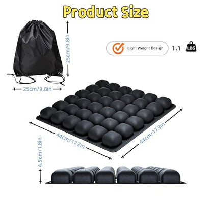 Inflatable Travel Seat Cushion with Built-in Pump - Compact Airplane Seat Cushion for Long Flights - Ergonomic Air Pad for Car, Stadium Bleachers & Desk Chair Comfort (Dark)