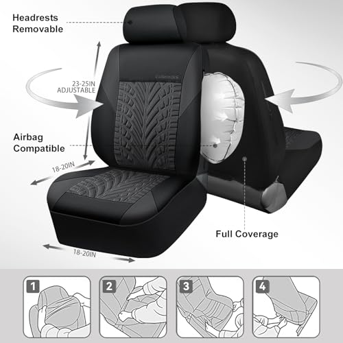 CAR PASS Neoprene Waterproof Seat Covers Two Front, Wetsuit Car Seat Covers 2pcs Universal Fit for Vans, Truck, SUV, 3D Tyre Embossed Seat Covers Anti Slip with Armrests, Aibag Compatible(Black Gray) - color: Black and Charcoal Neoprene, size: Two Front