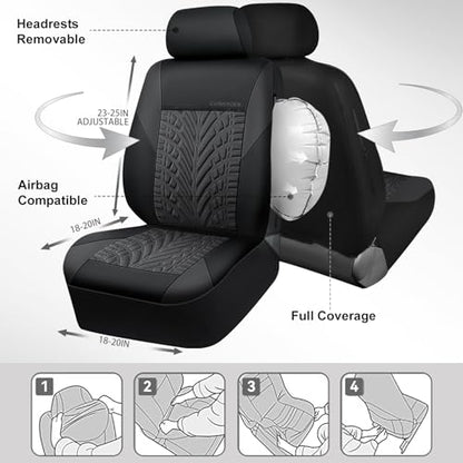 CAR PASS Neoprene Waterproof Seat Covers Two Front, Wetsuit Car Seat Covers 2pcs Universal Fit for Vans, Truck, SUV, 3D Tyre Embossed Seat Covers Anti Slip with Armrests, Aibag Compatible(Black Gray) - color: Black and Charcoal Neoprene, size: Two Front