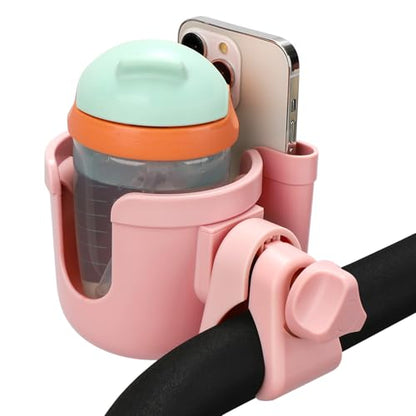 Accmor Stroller Cup Holder with Phone Holder, Bike Cup Holder, Universal Cup Holder for Uppababy Nuna Doona Strollers, 2-in-1 Cup Holder for Walker, Wheelchair, Scooter - color: Baby Pink