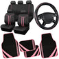 CAR PASS Car Seat Covers Full Set for Women Girls with Waterproof Car Floor Mats,Anti-Slip Leather Steering Wheel Cover,Universal Fit for SUVs,Vans,Trucks,Sedans,Cars (Combo Set,Black & Pink) - color: Black & Pink