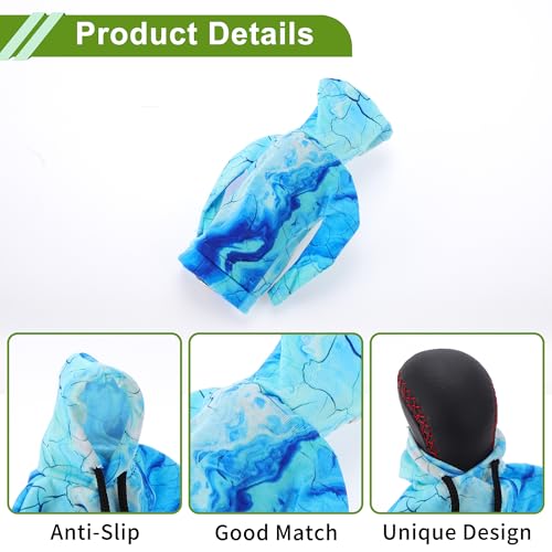 Universal 16x11cm/6.3"x4.33" Gear Shift Knob Cover Decoration Stick Shifting Handle Protector Polyester 1 Pc Hoodie Style Light Blue Deep Blue
