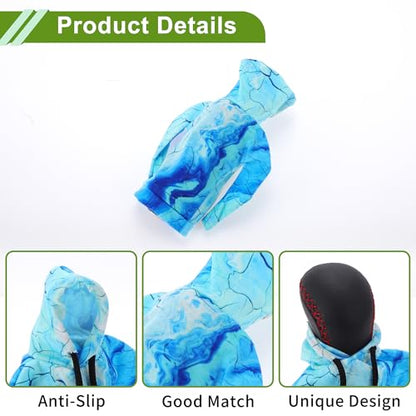 Universal 16x11cm/6.3"x4.33" Gear Shift Knob Cover Decoration Stick Shifting Handle Protector Polyester 1 Pc Hoodie Style Light Blue Deep Blue