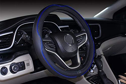 Mayco Bell Large Size Steering Wheel Cover Anti-Slip,Safety,Soft,Breathable,Durable,Full Surround,Comfortable Grip Microfiber Leather (15.5-16 inch, Black Dark Blue) - color: Black Dark Blue, size: 15.25''-16''