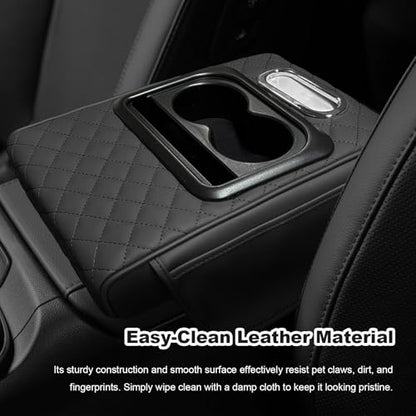 Car Center Console Armrest Pillow, Multifunctional Armrest Box Cover with Cup Phone Tissue Holder & Side Pockets, Waterproof Leather Middle Console Cushion for Most Vehicles (Black, Embroidered) - color: Black, size: Embroidered