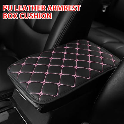 HZEL Car Center Console Cushion Pad, PU Leather Vehicle Armrest Protection Cover, Waterproof Automotive Interior Arm Rest Seat Box Mat Accessories, Universal for SUV, Sedan, Truck (Black/Pink) - color: Black/Pink