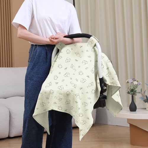 100% Muslin Cotton Car Seat Cover Baby, Carseat Canopy Cover, Universal Fit Stroller Covers for Boys and Girls (Cute Elephant) - color: cute elephant