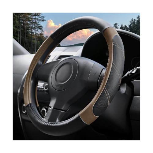Car Steering Wheel Cover, 14.5-15" Soft Leather Stylish Steering Wheel Protector with Non-Slip Lining, Sporty Comfortable Auto Interior Decor Accessories, Universal Fit (Black Brown) - color: Black Brown