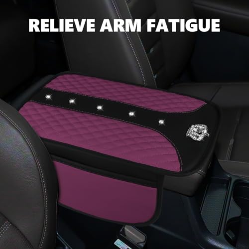 Wuyaoyao 8PCS Car Accessories Set, Bling Crown Leather Car Steering Wheel Cover w/Armrest Pad, Seat Belt Cover Pads, Gear Shift & Handbrake Covers, Cup Holder Coasters, Auto Interior Decor (Purple)