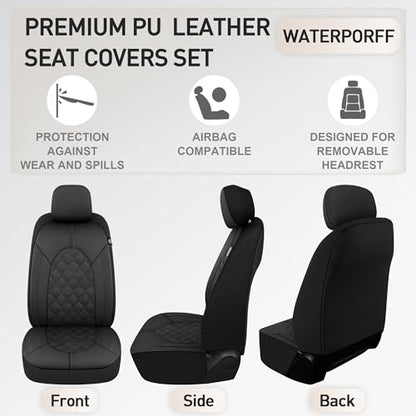 Luxury PU Leather Car Seat Covers Front Set - Anti-Stain Waterproof Automotive Seat Covers for Cars - Universal Car Interior Covers Seat Protectors for SUVs Pick-up Trucks(Black)