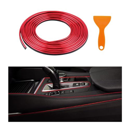 Car Interior Trim Strips, 33Ft Bendable Flexible Automobile Molding Line Strip Garnish, Door Edge Trim with Installing Tool, Universal Car Accessories (Red)
