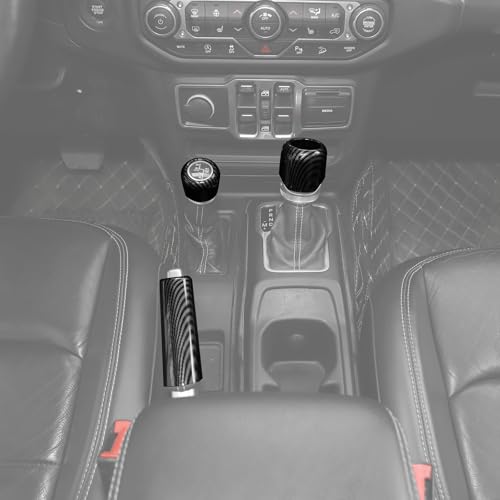 Jimen Fit for Jeep Wrangler JL JLU Gladiator JT 2018-2025, 4WD and Gear Shifter Knob Trim & Emergency Brake Handle Cover (Carbon Fiber)