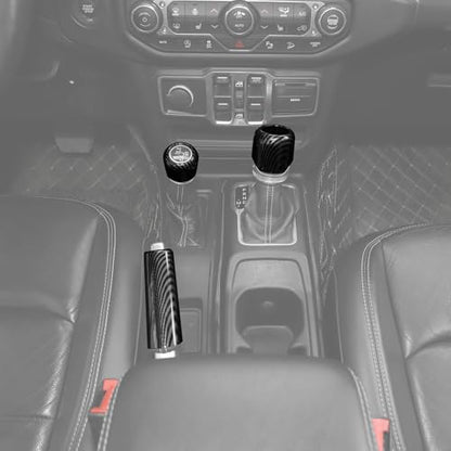 Jimen Fit for Jeep Wrangler JL JLU Gladiator JT 2018-2025, 4WD and Gear Shifter Knob Trim & Emergency Brake Handle Cover (Carbon Fiber)