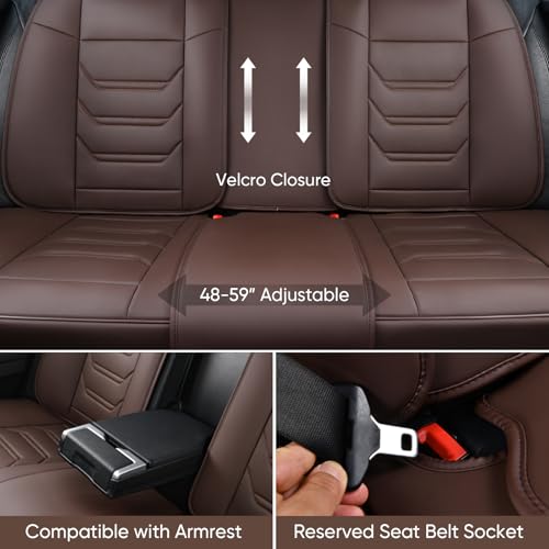 TIEHESYT Coffee Car Seat Covers Full Set, Breathable Leather Automotive Front and Rear Seat Covers with Headrest, Car Seat Protectors Full Set, Compatible with Most Vehicles, SUV - color: Coffee, size: Front Pair and Rear