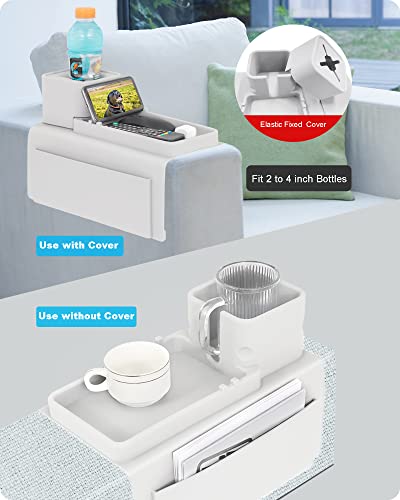 Couch Cup Holder Tray, VIENFUT Silicone Anti-Slip Sofa Armrest Tray with Side Pockets, BPA-Free Anti-Spill Couch Drink Holder for YETI, Remote, Snacks, Cellphone and iPad, Ideal Gift (Griege) - color: Griege