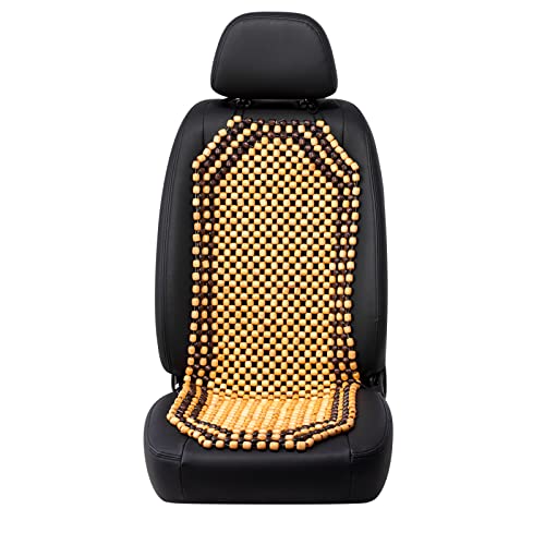Road Comforts Wood Beaded Seat Cover Back Massage Cushion for Stress Free - Keeps Back from Getting Sweaty While Driving 1PC (Beige) - color: Beige Wood