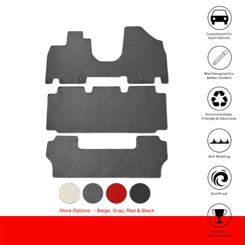 IKON MOTORSPORTS, Floor Mats Compatible with 2011-2017 Honda Odyssey, Gray/Grey Nylon Carpet Front & Rear 3PC Set, 2012 2013 2014 2015 2016
