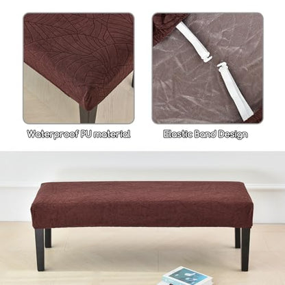 FUANGUI Waterproof Bench Cover, Stretch Jacquard Dining Bench Cover for bedrooms, Living Rooms, Kitchens, Protector Chair Bench Piano Bench Seat Covers Stool Slipcover Removable, Washable - Coffee - color: Jacquard Coffee