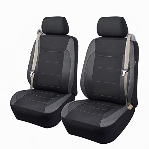 Flying Banner car seat Covers Quality Carbon Fiber Air Mesh Fabric Sport Low High Back Bucket Back Pocket Arm Rest (2 Fronts-Low Bucket-Built-in Seatbelt Compatible, Gray) - color: Gray -- Built-in Seatbelt Compatible, size: 2 Fronts--Low Bucket--Built-in