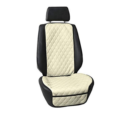 FH Group Car Seat Cushion – Faux Leather Single Front Seat Cover with Front Pockets, Airbag Compatible, Universal Fit Car Seat Cushion for Driver or Passenger Seat, SUV, Truck, Sedan & Van – Beige - color: Beige, style: Front Set
