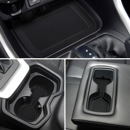 Auovo 3D Cup Holder Insert Liners Compatible with Toyota RAV4 Accessories 2025 2024 2023 2022 2021 2020 2019 Car Custom Cup Holder Mats Pads 3-pc Set (Black Trim) - color: Black, size: 3PCS
