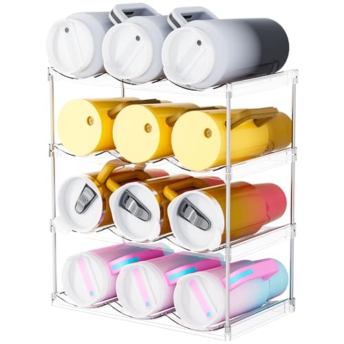 Stackable Water Bottle Organizer for Cabinet,4 Tier Water Bottle Holder for Stanley Yeti 40 oz Bottle Shelf,Clear Tumbler Storage Organizer,Wine Rack,Cup Organizer for Kitchen Cabinets Counter Pantry - size: 4 Tier-Hold 12 Bottles