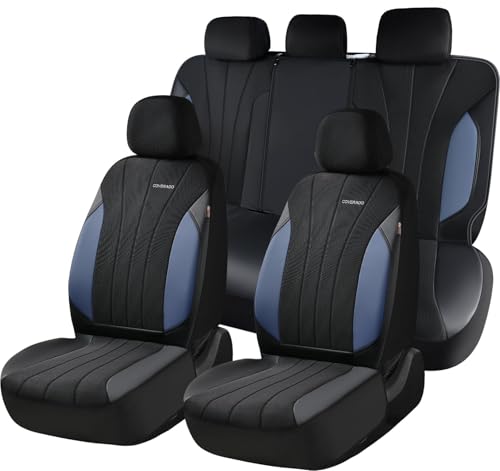 Coverado Seat Covers for Car, Leather Automotive Car Seat Covers 5 Seats, Mesh Breathable Auto Seat Protectors, Driver Seat Covers Universal Fit for SUV, Truck, Vans, Sedan - color: B-Blue&Black