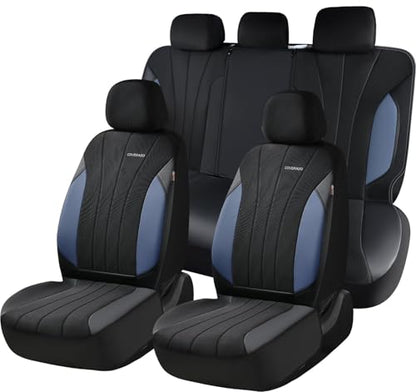 Coverado Seat Covers for Car, Leather Automotive Car Seat Covers 5 Seats, Mesh Breathable Auto Seat Protectors, Driver Seat Covers Universal Fit for SUV, Truck, Vans, Sedan - color: B-Blue&Black