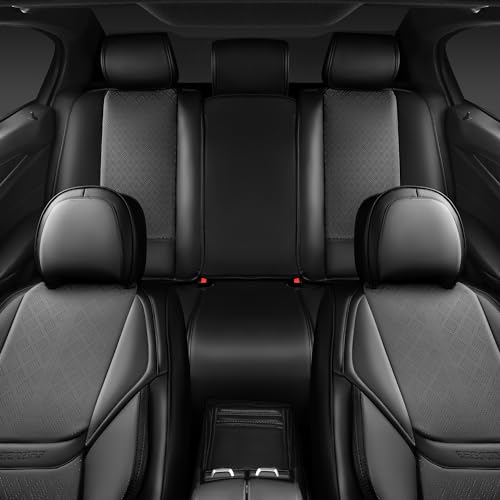 CAR PASS Nappa Leather Car Seat Covers 5 Seat, Luxury Lumbar Support Seat Cover Full Set, Waterproof Breathable Durable All Coverage Leatherette Seat Covers for SUVs,Pickups,Trucks,Vehicles (Gray) - color: Black and Gray