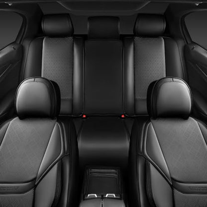 CAR PASS Nappa Leather Car Seat Covers 5 Seat, Luxury Lumbar Support Seat Cover Full Set, Waterproof Breathable Durable All Coverage Leatherette Seat Covers for SUVs,Pickups,Trucks,Vehicles (Gray) - color: Black and Gray