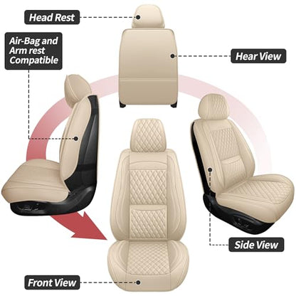 Car Seat Covers Full Set,Universal Precision Fit 3D Contoured Automotive Nappa Leather Seat Covers for SUV Truck Sedan,Anti-Slip Seat Cover with Lumbar Support Style2 Light Beige - color: Light Beige Semi Coverage