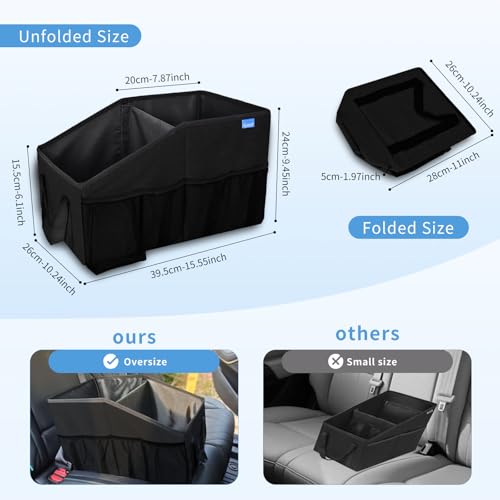 Car Organizer- Car Seat Organizer for Front Seat Back Seat Between Seats, Foldable Car Storage Organizer for Kids Adults with Multi-Mesh-Pockets-Car Organizers Backseat with Detachable Divider-Black - color: Black