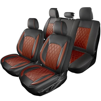 LINGVIDO Car Seat Covers Full Set (5 Seats) - Premium Perforated Nappa Leather, Waterproof Shield, Omni-Adapt Fit SUVs Sedans, Ultimate Family & Pet Protection - color: Black & Brown (B), size: Full Set (5 Seats)