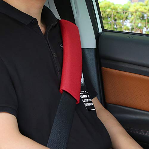 X AUTOHAUX 4pcs Universal Red Car Safety Seat Belt Pads Cover with Soft Polyester Fiber Auto Seatbelt Shoulder Pad for More Comfortable Driving - color: Red