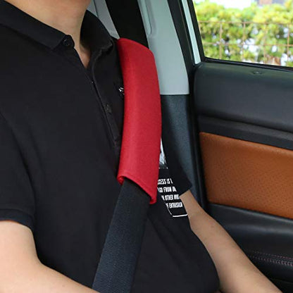 X AUTOHAUX 4pcs Universal Red Car Safety Seat Belt Pads Cover with Soft Polyester Fiber Auto Seatbelt Shoulder Pad for More Comfortable Driving - color: Red