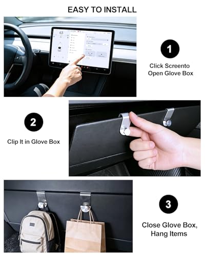 2PCS Metal Glove Box Hooks for Tesla Model Y Juniper Accessories 2025-2026 Stainless Steel Center Console Organizer Bag Holder Model Y Car Purse Storage Hook Clips Silver