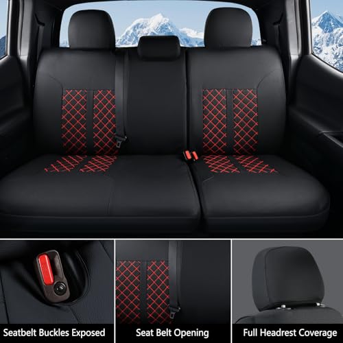 Truckiipa Tacoma Leather Car Seat Covers Full Set Truck Seat Covers Cushion Fit for 2016-2023 Toyota Tacoma Double Crew Cab, Full Set, Black&Red - color: Full Set/Black&Red, size: Tacoma 2016-2023