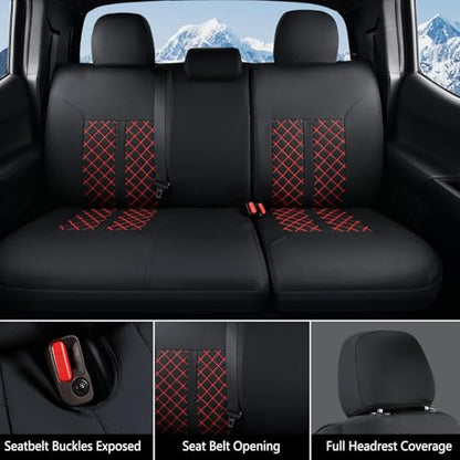 Truckiipa Tacoma Truck Seat Covers Full Set Leather Waterproof Seat Covers Fit for 2005-2015 Toyota Tacoma Double Crew Cab, Full Set, Black&Red - color: Full Set/Black&Red, size: Tacoma 2005-2015