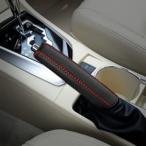 Compatible with Genuine Leather Hand-Stitched Handbrake Cover Interior Accessories Protective Decoration for Toyota Corolla RAV4 2014 2015 2016 2017 2018 2019 2020 Red Line