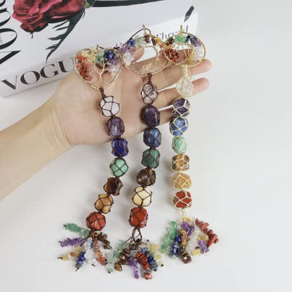 3 Pieces of 7 Chakras Healing Crystals and Tree of Life Wall Hanger Tumbled Gemstones Meditation Hanging Ornament Christmas Tree Memorial Hanging Pendant (Style 3) - color: A-style 21