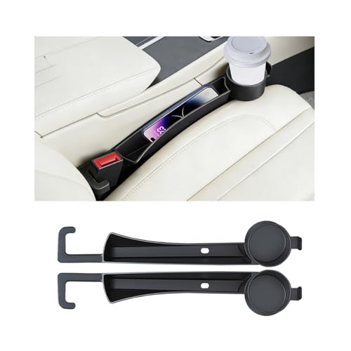 2PCS Car Seat Gap Filler, Soft Carbon Fiber Vehicle Between Seat and Console Organizer with Cup Holder, Prevent Falling Automotive Interior Chair Gap Plug, Universal Fit (Black) - color: Black