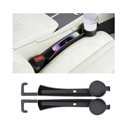 2PCS Car Seat Gap Filler, Soft Carbon Fiber Vehicle Between Seat and Console Organizer with Cup Holder, Prevent Falling Automotive Interior Chair Gap Plug, Universal Fit (Black) - color: Black