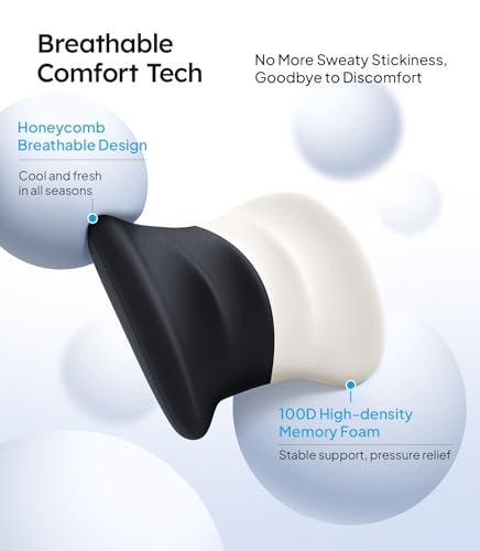 2026 Lumbar Support Pillow for Car [Ergonomic Design, Pressure Relief] Back Cushion for Driving Seat, Back Support Pillow for Car-Office Chair, Fits All Vehicles (Black 1-Pack)