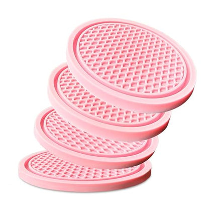 Car Cup Holder Coaster 4 Pack - Non Slip & Shockproof,Flexible PVC Rubber Insert for Car/Truck/SUV/Van (2.75"x0.2") Universal Fit Auto Cup Holders Accessories for Women and Man (Pink) - color: Pink
