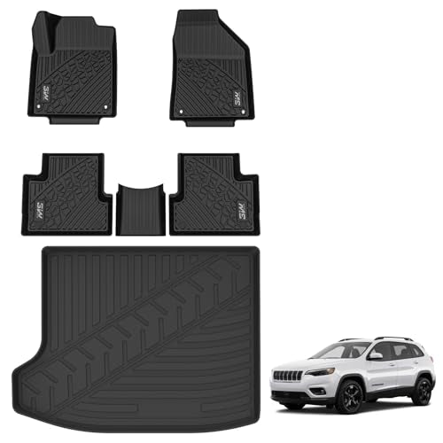 3W Floor Mats&Cargo Liner Fit for Jeep Cherokee 2015-2023, All Weather Custom Fit Trunk Liner for Jeep Cherokee, Heavy Duty Trunk Mat Behind 2rd Row Black(NOT for Grand Cherokee) - size: Jeep Cherokee 2015-2023 Floor Mat & Cargo Liner