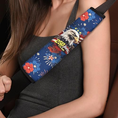 Dreaweet 250 Years Patriotic Eagle Seatbelt Covers 2 Pcs Car Seat Belt Cover Pad Soft Comfort Neoprene Seatbelt Cushion Universal Car Seat Shoulder Pads for Seat Belts - color: 250 Years Patriotic Eagle