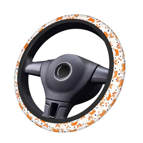 Swono Cute Dog Car Steering Wheel Cover Cartoon Dog Breed Welsh Corgi On A White Safe Driving Anti-Slip Steering Wheel Covers Steering Wheel Protection No Smell Universal 15 Inch - color: multi-064